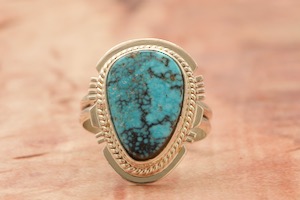 Native American Jewelry Genuine Kingman Turquoise Sterling Silver Ring